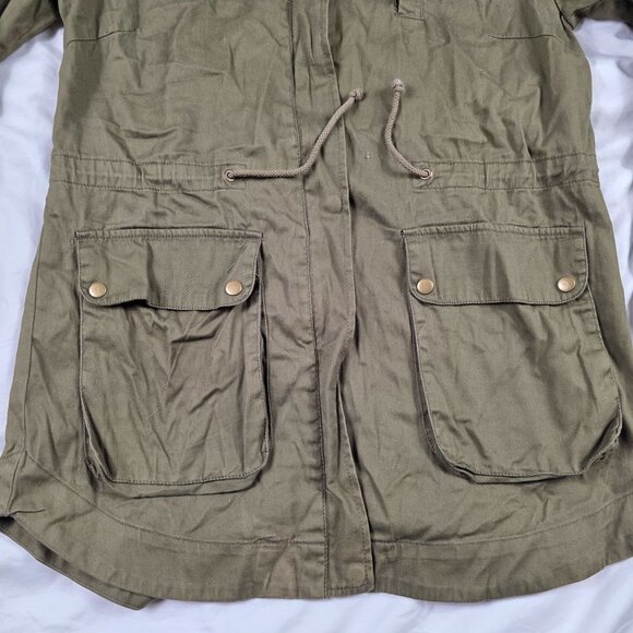 Be Cool Womens Size Large Green Hooded Military Style Jacket Cotton Lightweight - Picture 6 of 12